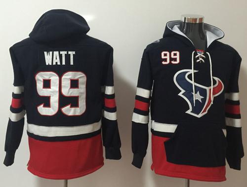 Nike Texans #99 J.J. Watt Navy Blue/Red Name & Number Pullover NFL Hoodie - Click Image to Close